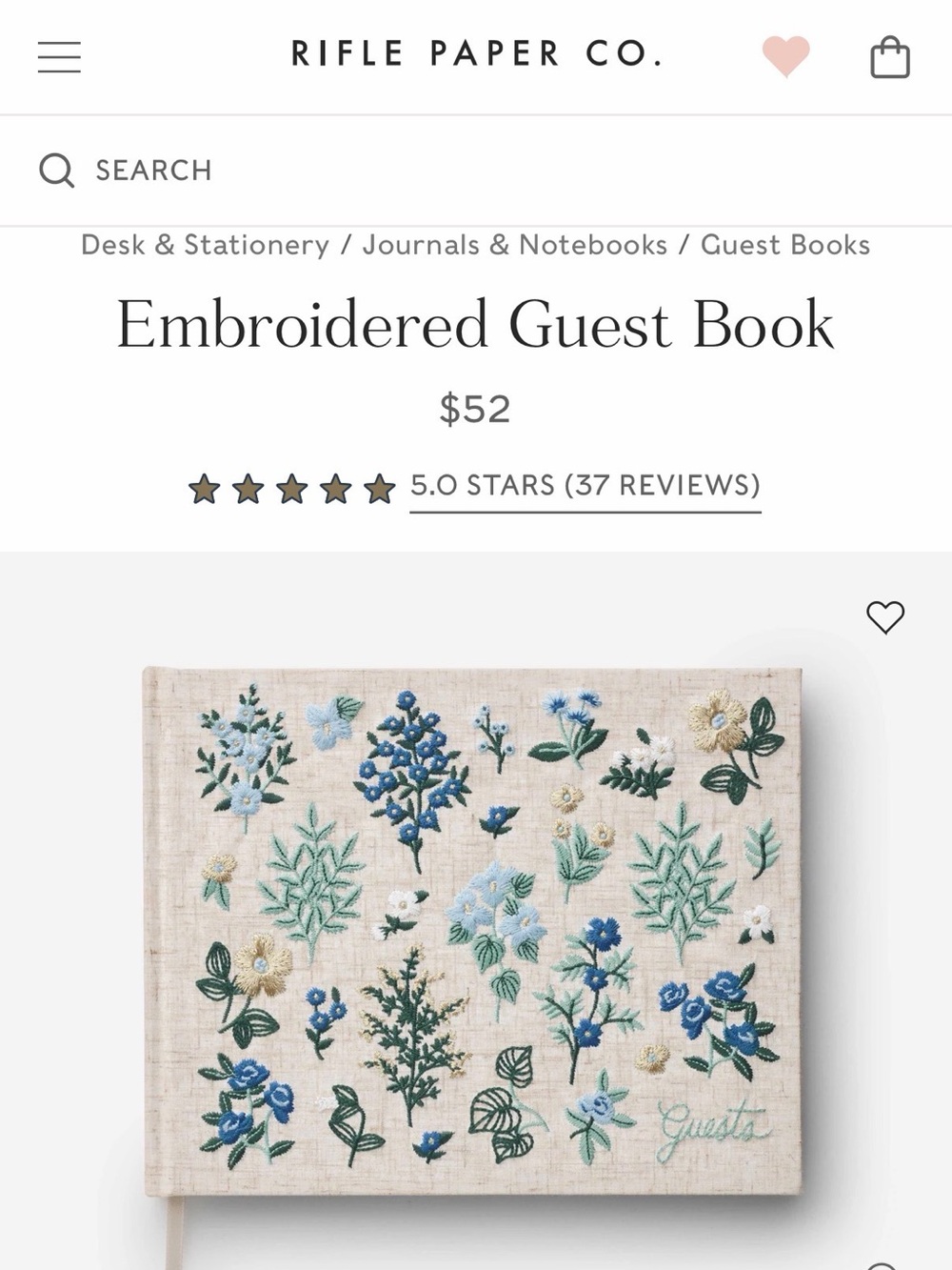Rifle Paper Co. Embroidered Floral Wedding Guest Book